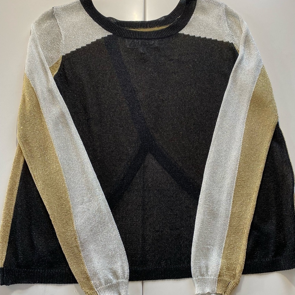 AIKO Color Block Metallic Glitter Draped Sweater. Size XS
